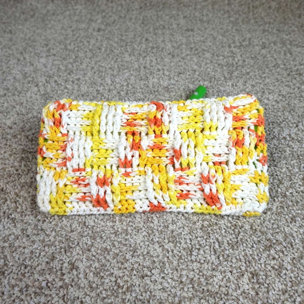 Handmade Crocheted Mop Pad Cover Yellow Orange White Basketweave Reusable Pad